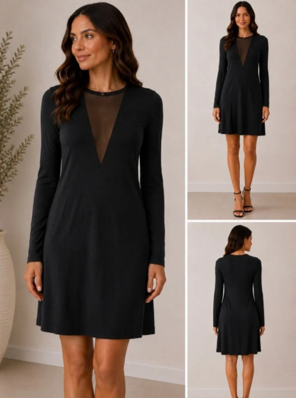 NWT Michael Lauren X REVOLVE Black Mesh Cutout Long Sleeve Dress Size XS